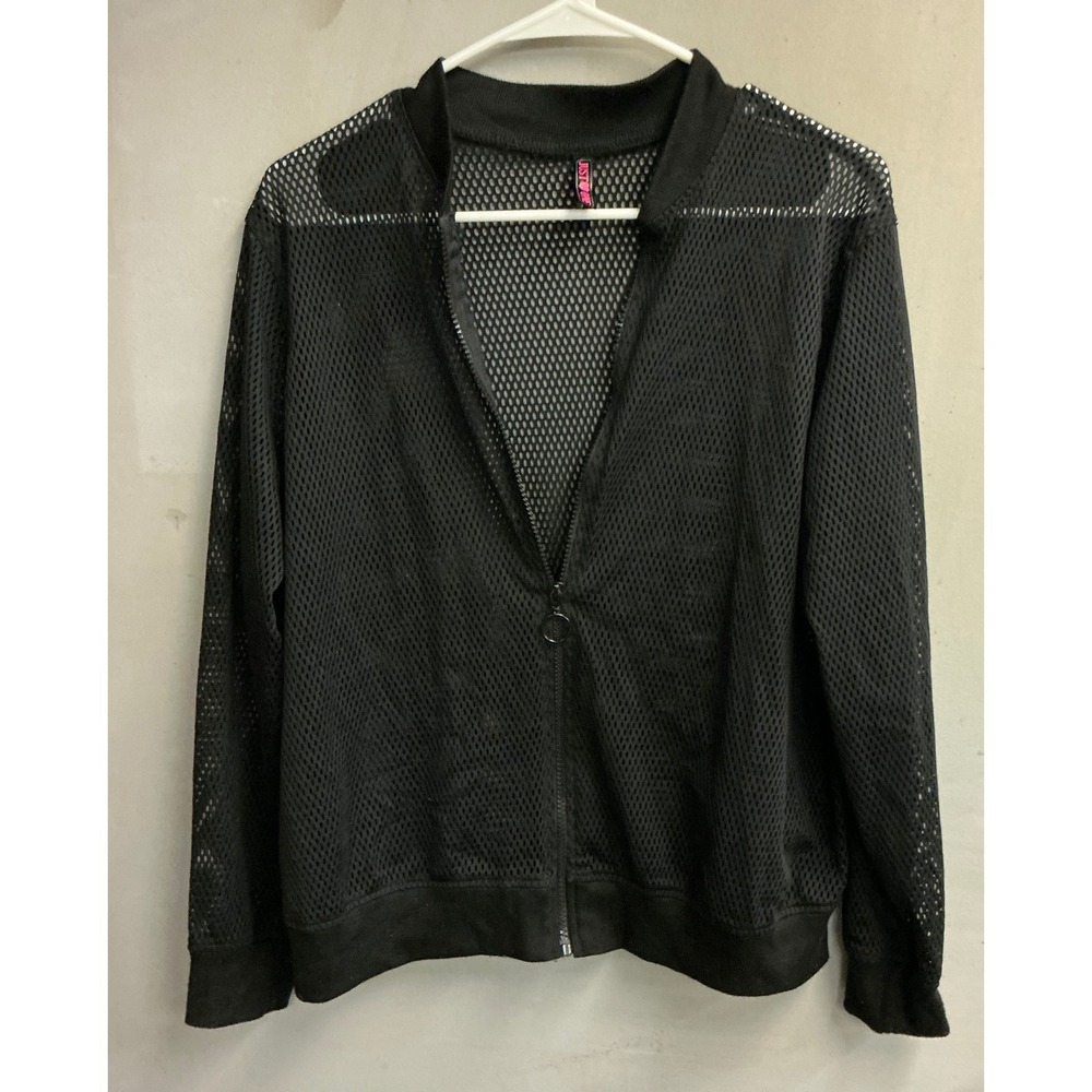 Just One Black Mesh Bomber Jacket Zip Up Sheer Sporty Top Womens 1X